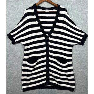 Cabi XS Striped Whistle Cardigan Sweater Black & White‎